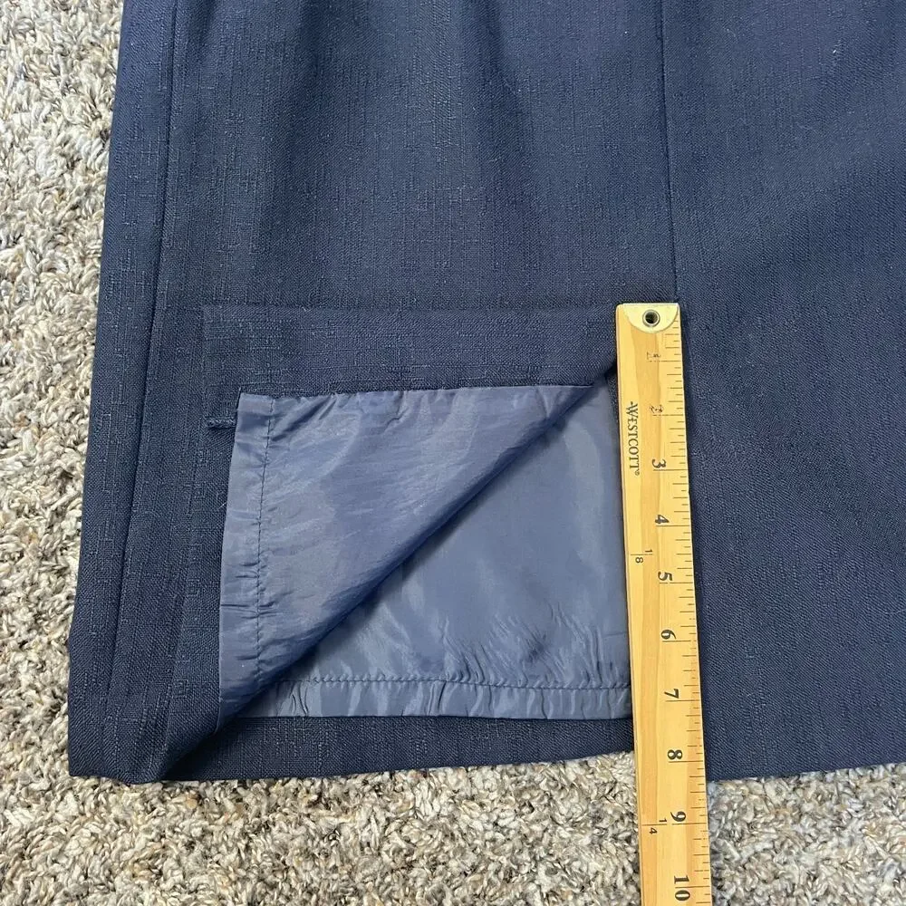 Vintage Midi Skirt Size 10 Navy Blue Minimal Secretary Retro High Rise 80s 90s